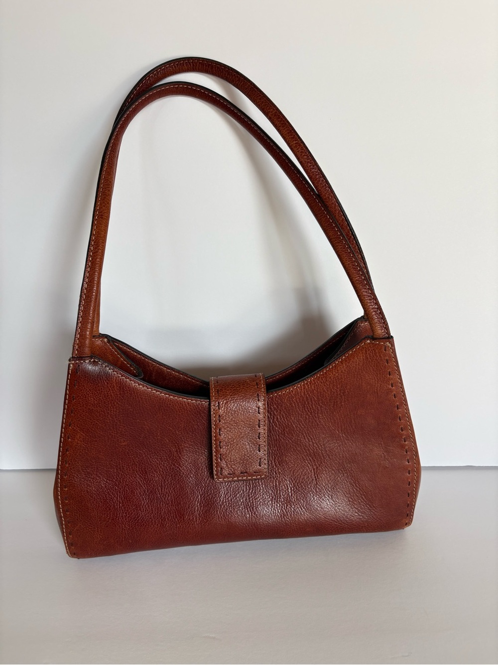 Vintage Fossil Brown Leather Shoulder Bag Y2K Double Strap